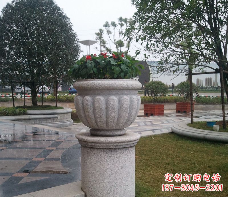 昆明别墅景观大理石花盆石雕 (2)