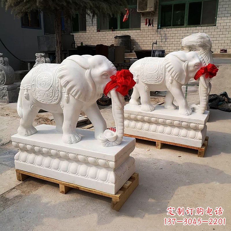 昆明别墅庭院看门招财动物雕塑之汉白玉石雕大象