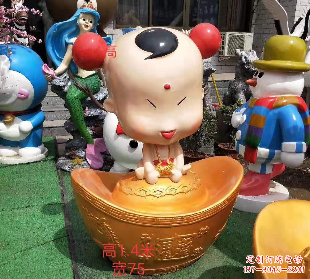 昆明玻璃钢元宝娃娃雕塑招财进宝