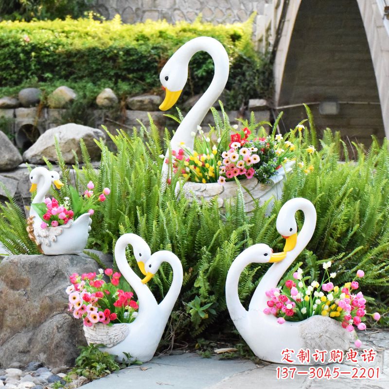 昆明玻璃钢天鹅花盆雕塑