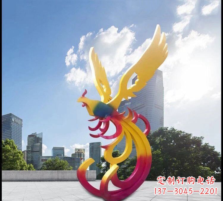 昆明绚丽多彩的不锈钢凤凰雕塑