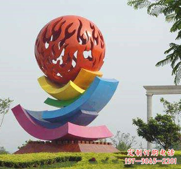 昆明不锈钢广场火苗镂空球雕塑