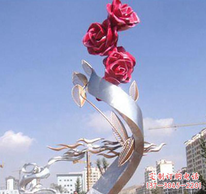 昆明不锈钢玫瑰雕塑,点缀广场景观