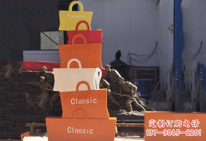 昆明不锈钢商场抽象购物袋雕塑