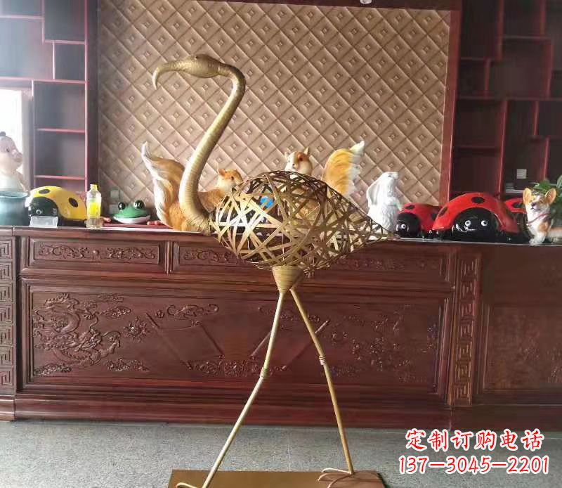 昆明抽象编织火烈鸟铜雕