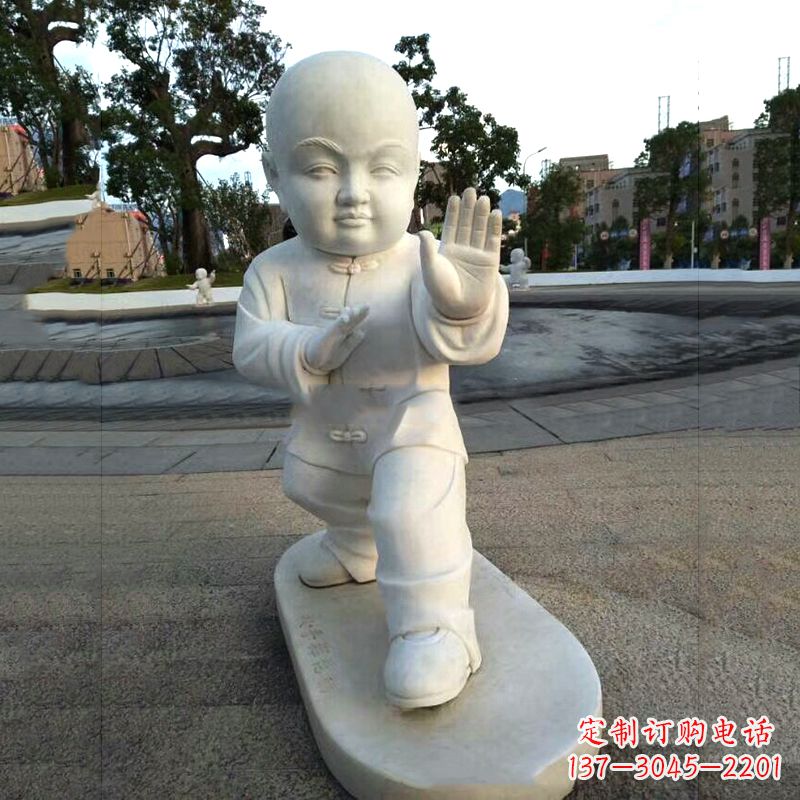 昆明打太极拳小和尚汉白玉雕塑