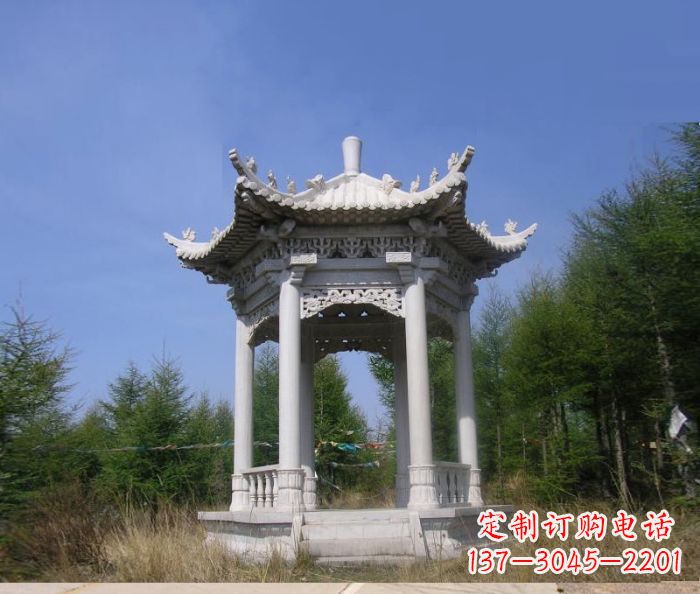 昆明精美大理石六角石凉亭雕塑