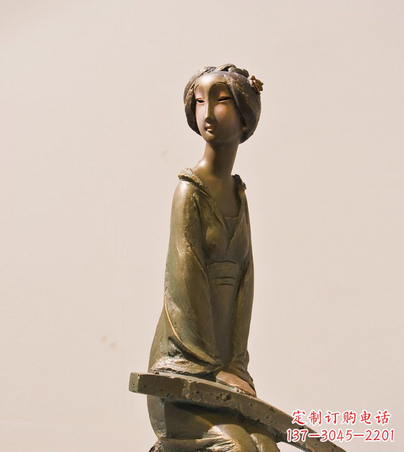 昆明古筝女人铜雕古代人物雕塑