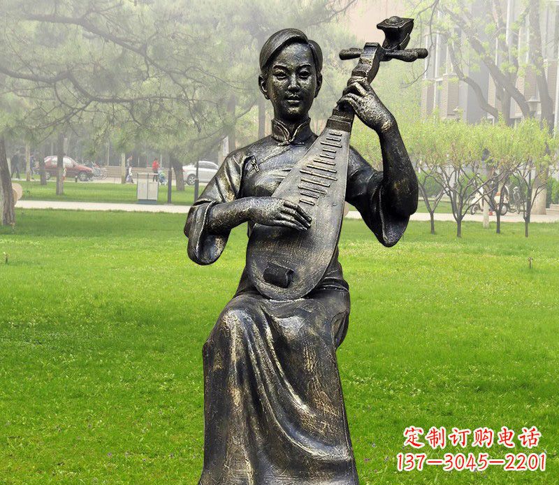昆明高质量青铜人物弹琵琶雕塑