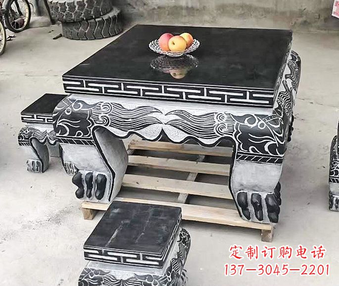 昆明方形仿古石桌凳 (2)