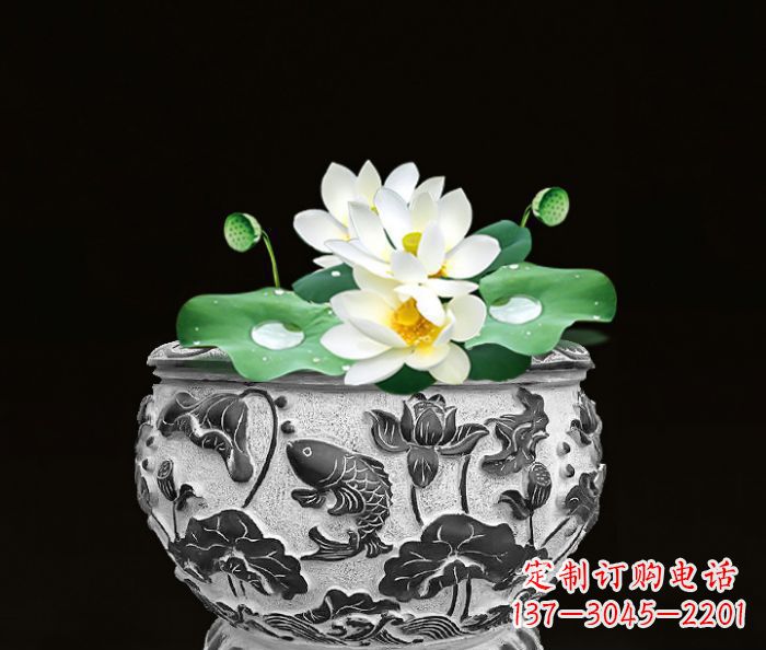 昆明仿古荷花鲤鱼雕塑石水缸