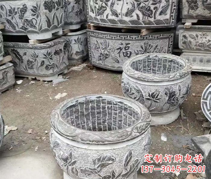 昆明仿古荷花石浮雕水缸塑像