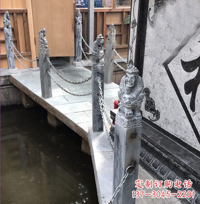 昆明典雅传统的仿古胡人拴马石栏杆雕塑