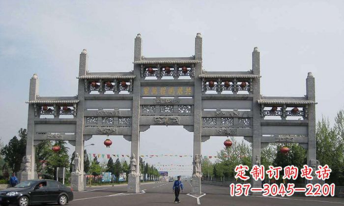 昆明仿古五门石雕牌坊 (2)