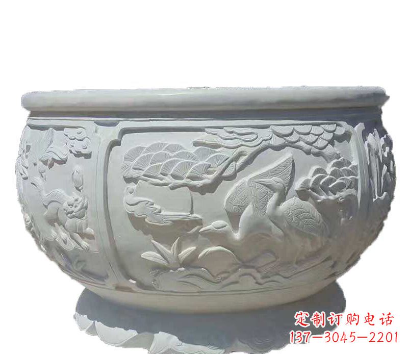 昆明精美仿古鱼缸石雕花盆雕塑