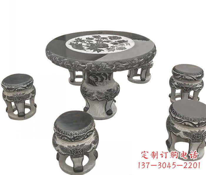 昆明仿古圆形石桌凳雕塑
