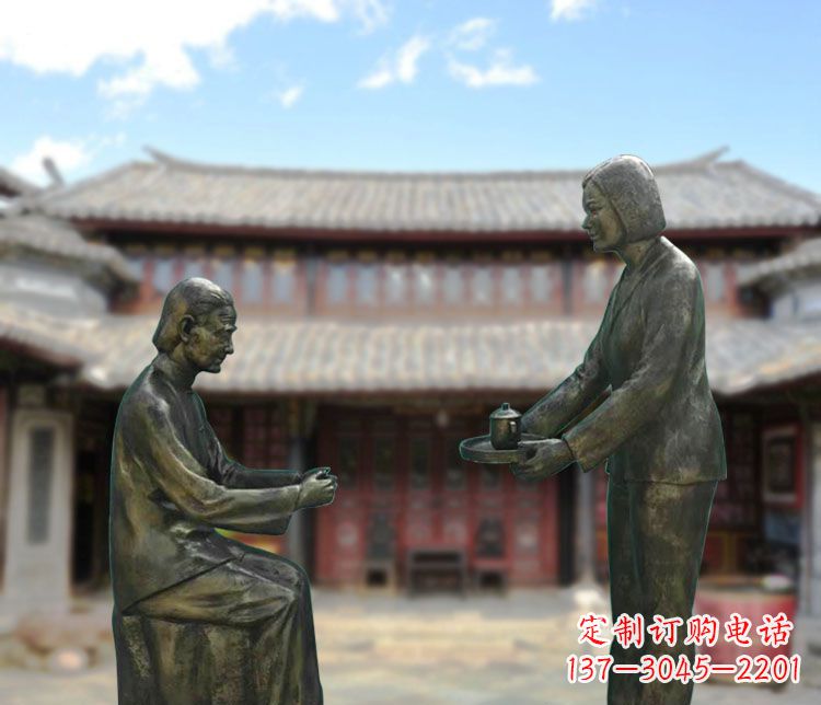 昆明给母亲敬茶的女儿铜雕