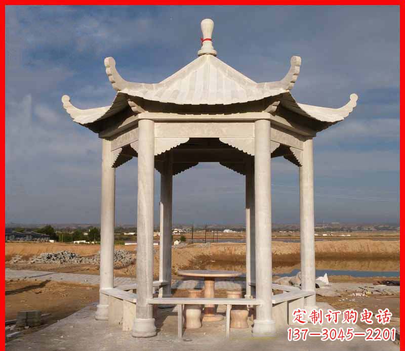 昆明公园大理石六角石雕凉亭 (2)