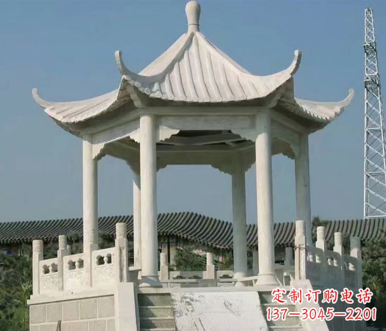 昆明极具视觉冲击力的大理石六角石凉亭雕塑
