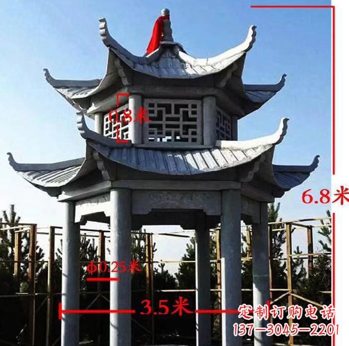 昆明杰出的大理石六角石双层凉亭雕塑