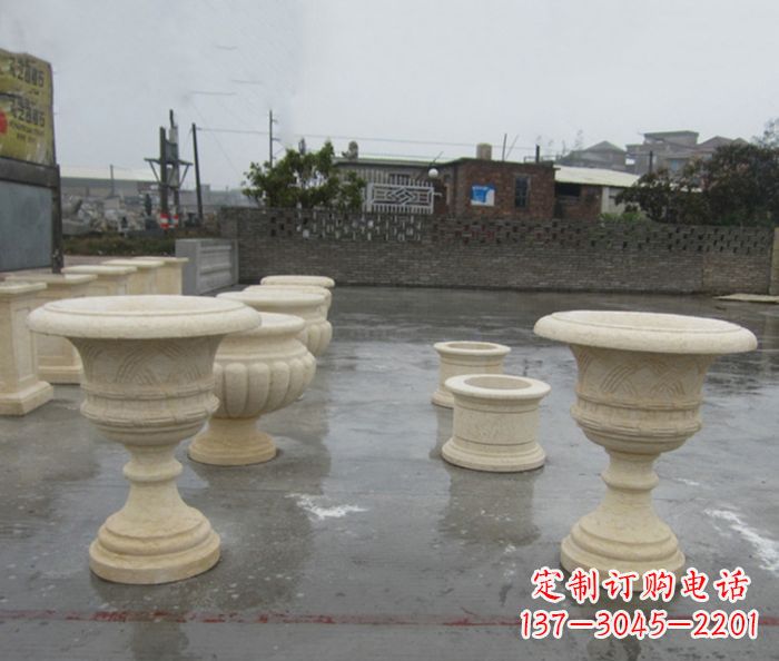 昆明完美绽放——大理石花盆石雕