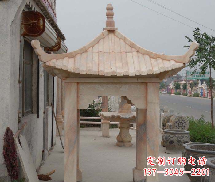 昆明精美红六角石凉亭雕塑