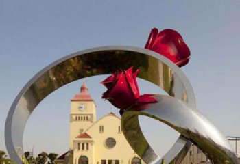昆明广场不锈钢玫瑰戒指景观摆件雕塑