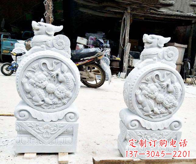 昆明汉白玉抱鼓石招财石门墩石雕