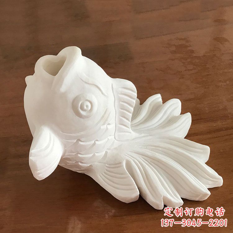 昆明精致美观的汉白玉喷水金鱼石雕动物雕塑