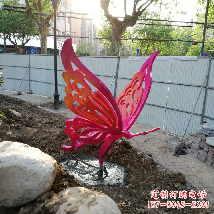 昆明红色不锈钢蝴蝶园林摆件