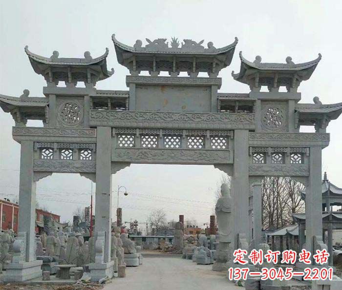 昆明三门牌坊石雕,精美汉风石雕装饰景区