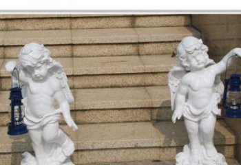昆明领雕塑-汉白玉小天使公园西方人物路灯石雕