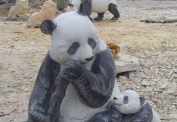 昆明母子熊猫石雕仿真动物雕塑