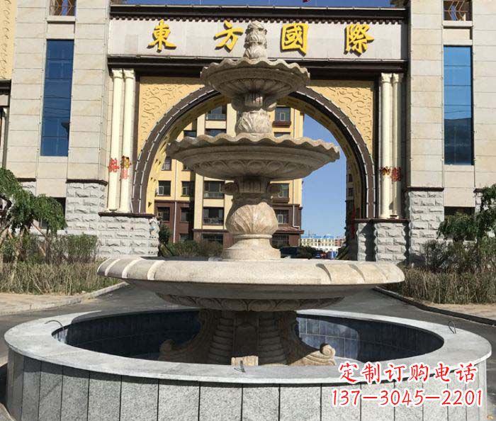 昆明三层欧式喷泉石雕,为小区增添质感
