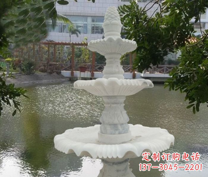昆明精致美观的三层喷泉汉白玉公园石雕
