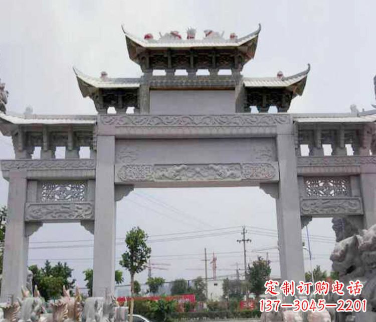 昆明中领雕塑-三门牌坊大理石石雕