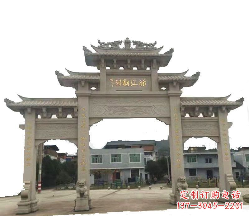 昆明三门牌坊仿古石雕,雕刻精美传承传统