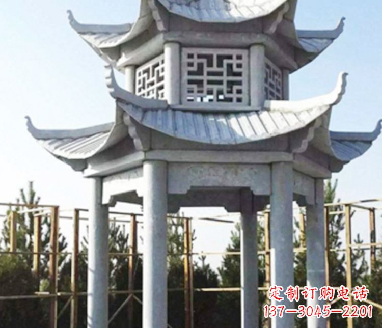 昆明双层仿古石凉亭石雕_2