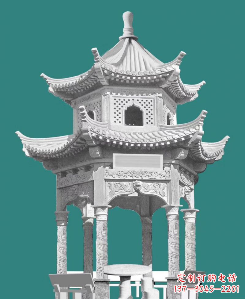 昆明双层六角凉亭景观石雕