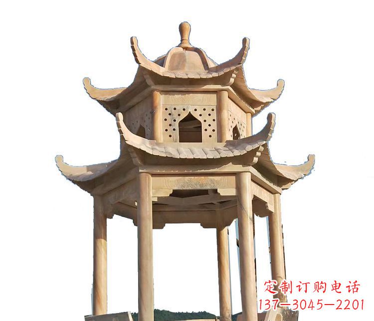 昆明双层晚霞红凉亭石雕 (2)