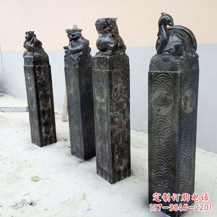 昆明四方神兽青石仿古栓马柱