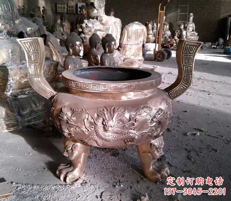 昆明寺庙龙浮雕圆铜雕香炉