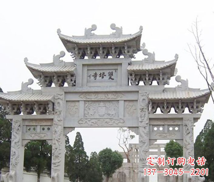 昆明寺庙三门牌坊石雕 (2)