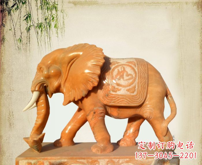 昆明晚霞红鼻卷元宝大象门口石雕 (2)