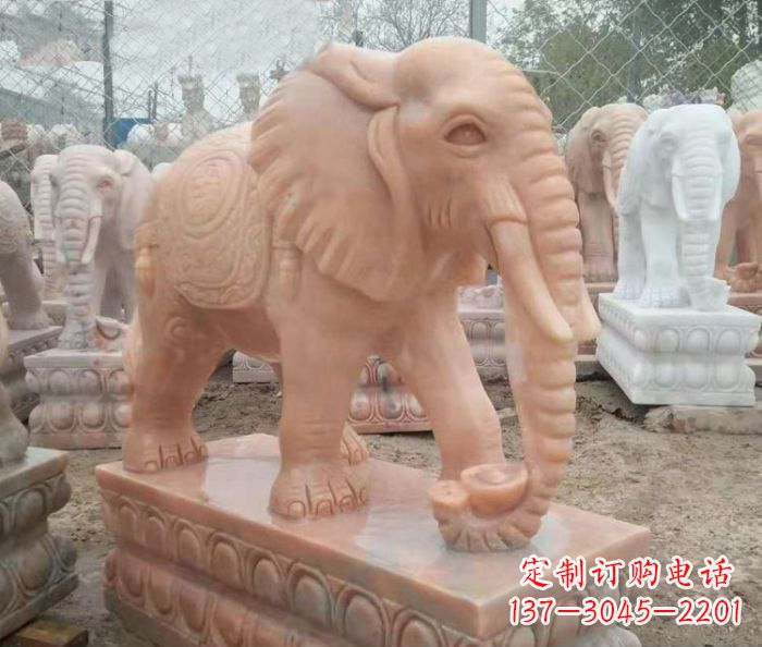 昆明晚霞红鼻卷元宝大象门口石雕