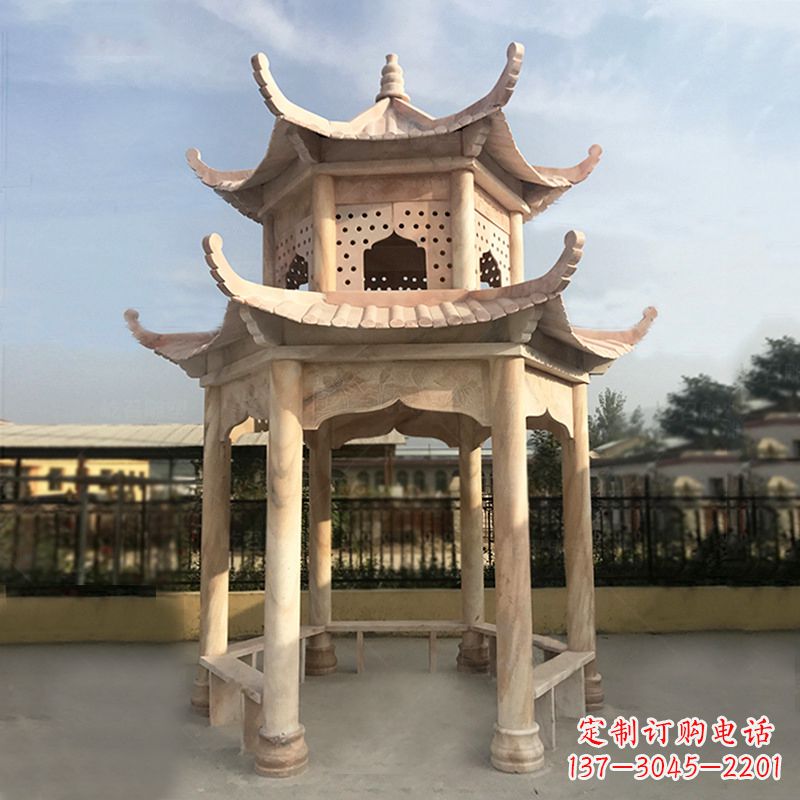 昆明晚霞红大理石凉亭雕塑