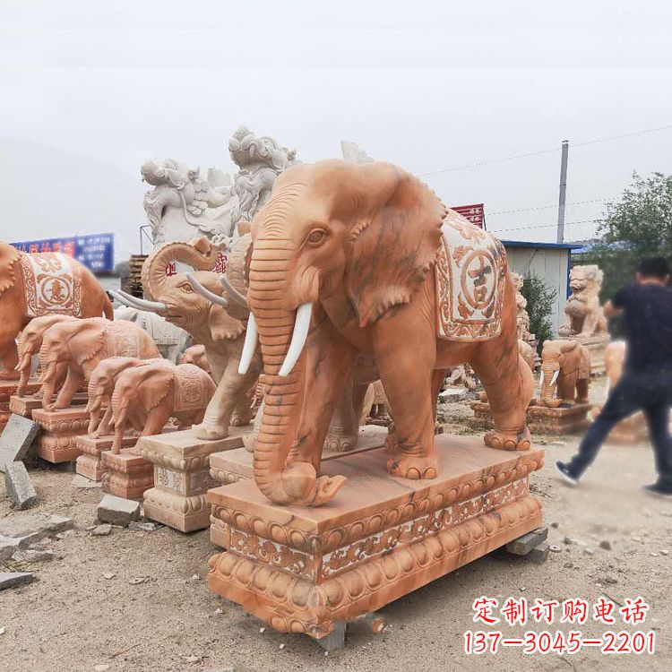 昆明晚霞红大象石雕