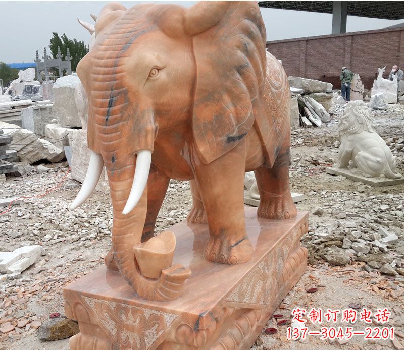 昆明晚霞红大象招财石雕