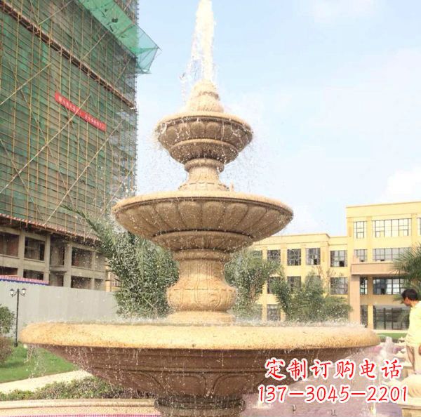昆明晚霞红大型多层喷泉石雕