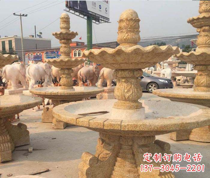 昆明晚霞红多层大型石雕喷泉